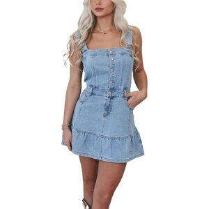 Womens Denim Dress Sleeveless Mini A-Line Pockets Casual Summer Wear